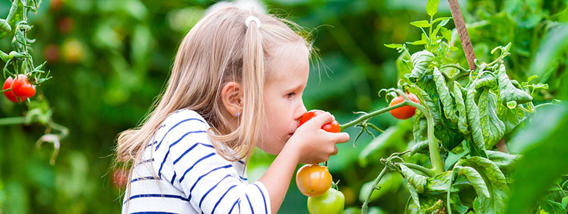 Girl experiences taste, tomato