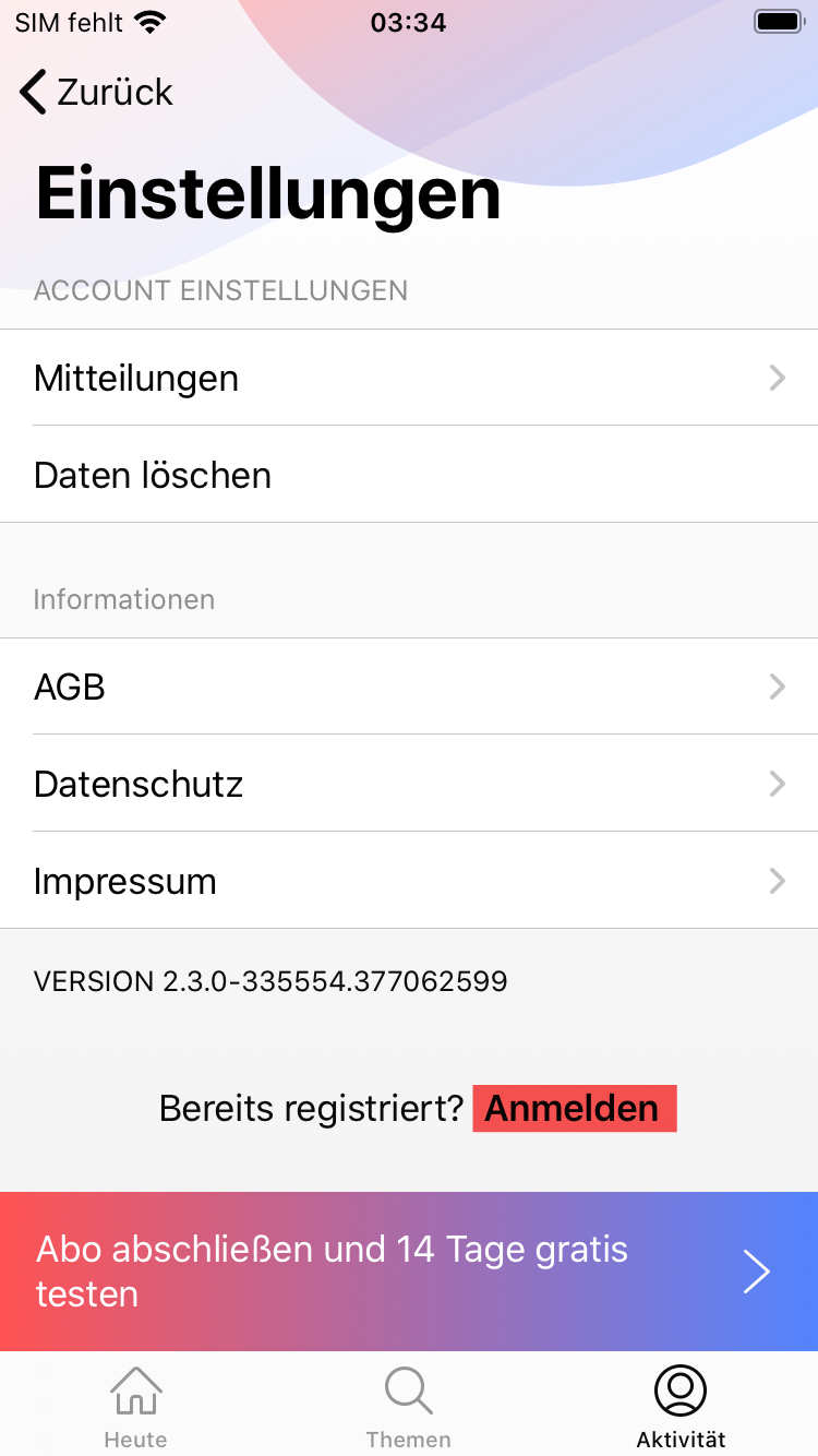Anmeldescreen iOS