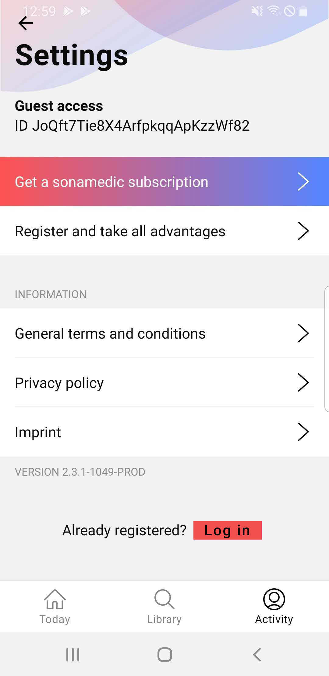 FAQ - frequently asked questions: Log in Screen sonamedic