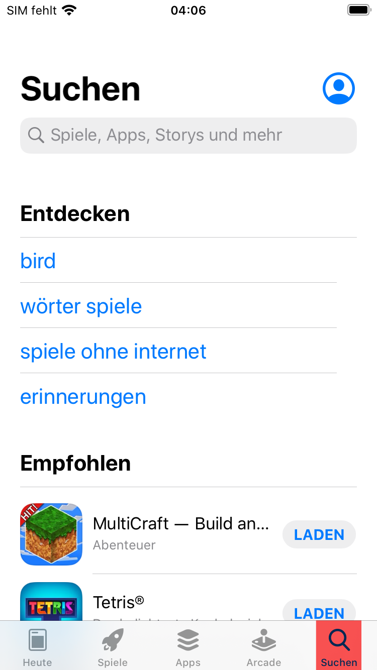 FAQ - häufig gestellte Fragen: Suche App Store