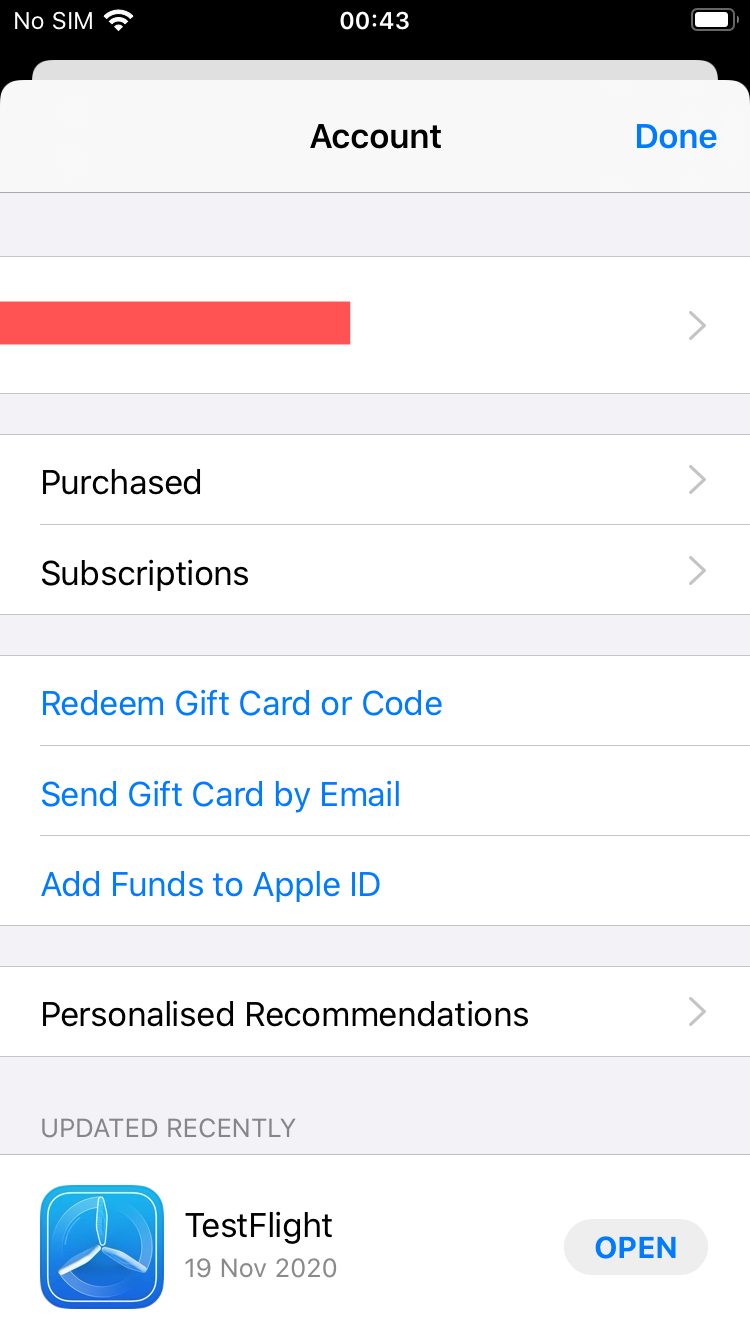 FAQ - frequently asked questions: Account Screen App Store