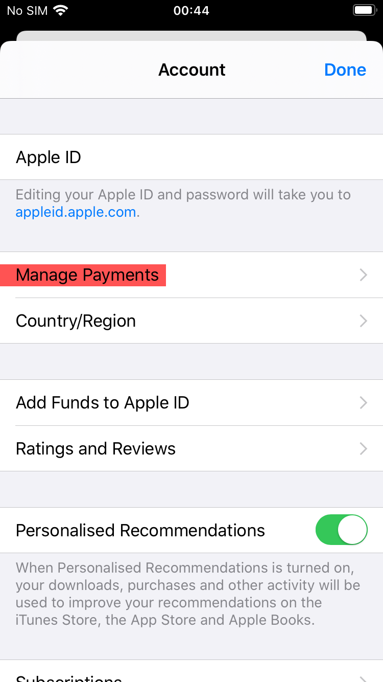 FAQ - frequently asked questions: Manage Payment Screen
