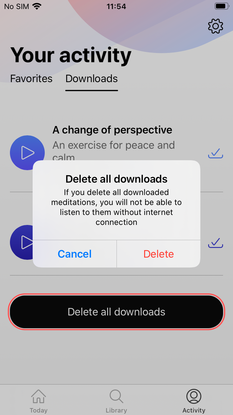 FAQ - frequently asked questions: Delete all Meditations screen