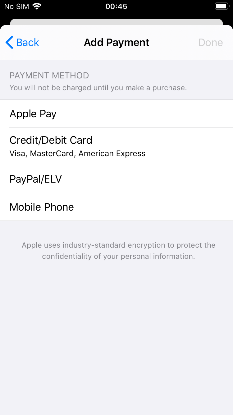 FAQ - frequently asked questions: Payment methods Screen App Store