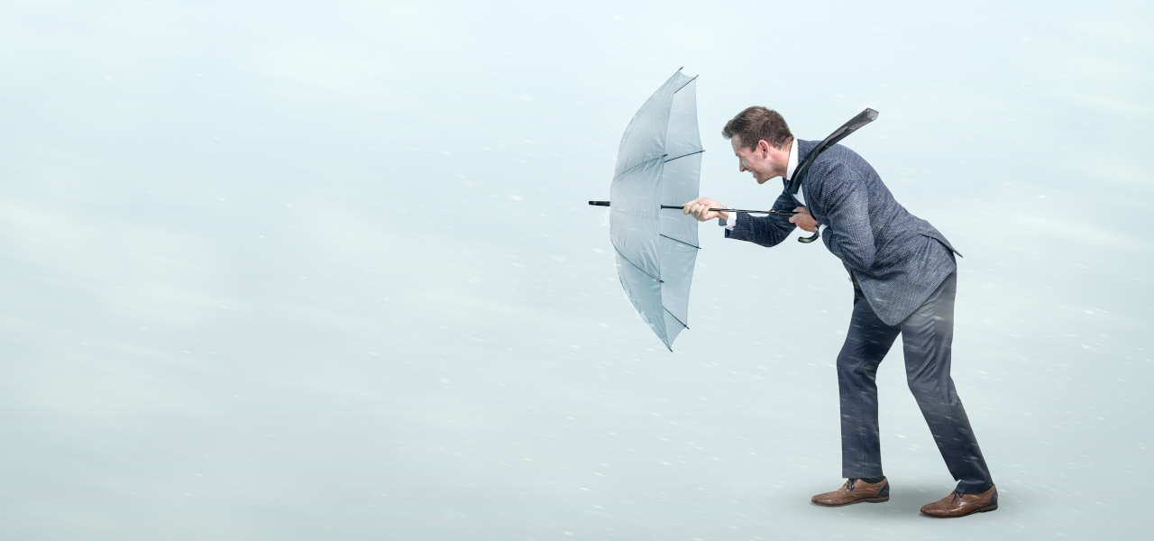 Mann mit Regenschirm, Resilienz